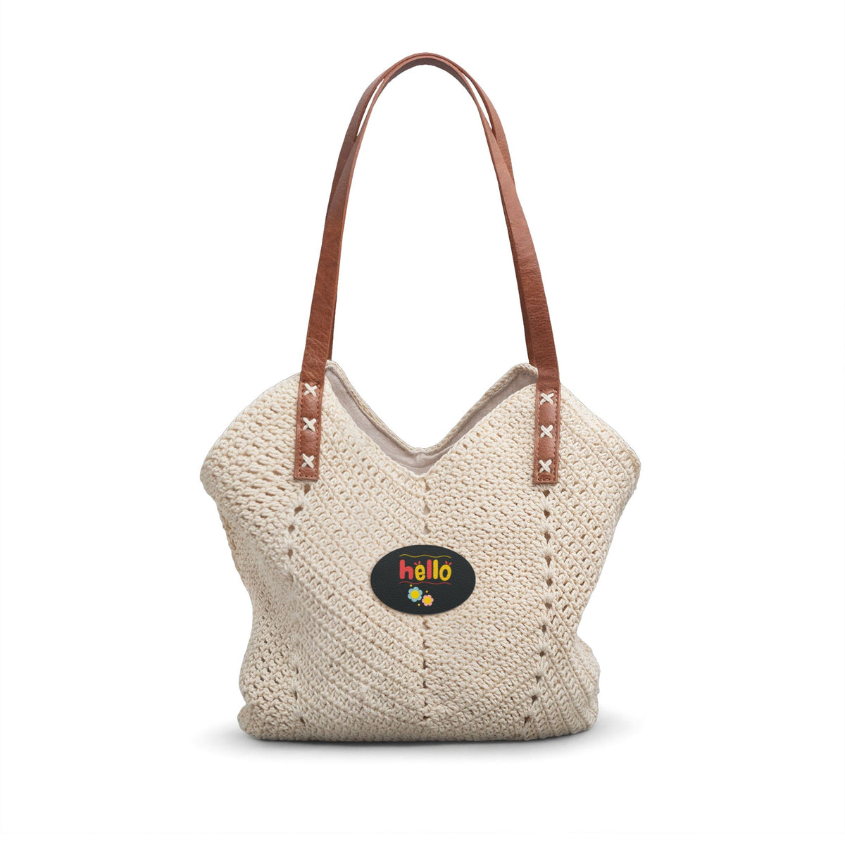 Straw Shoulder Bag — Casual Woven Tote with 'hello' Patch, Beach & Everyday Summer Accessory