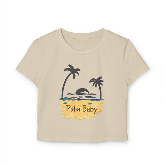 Palm Baby Women's Baby Tee — Tropical Palm Tree Sunset Crop Top
