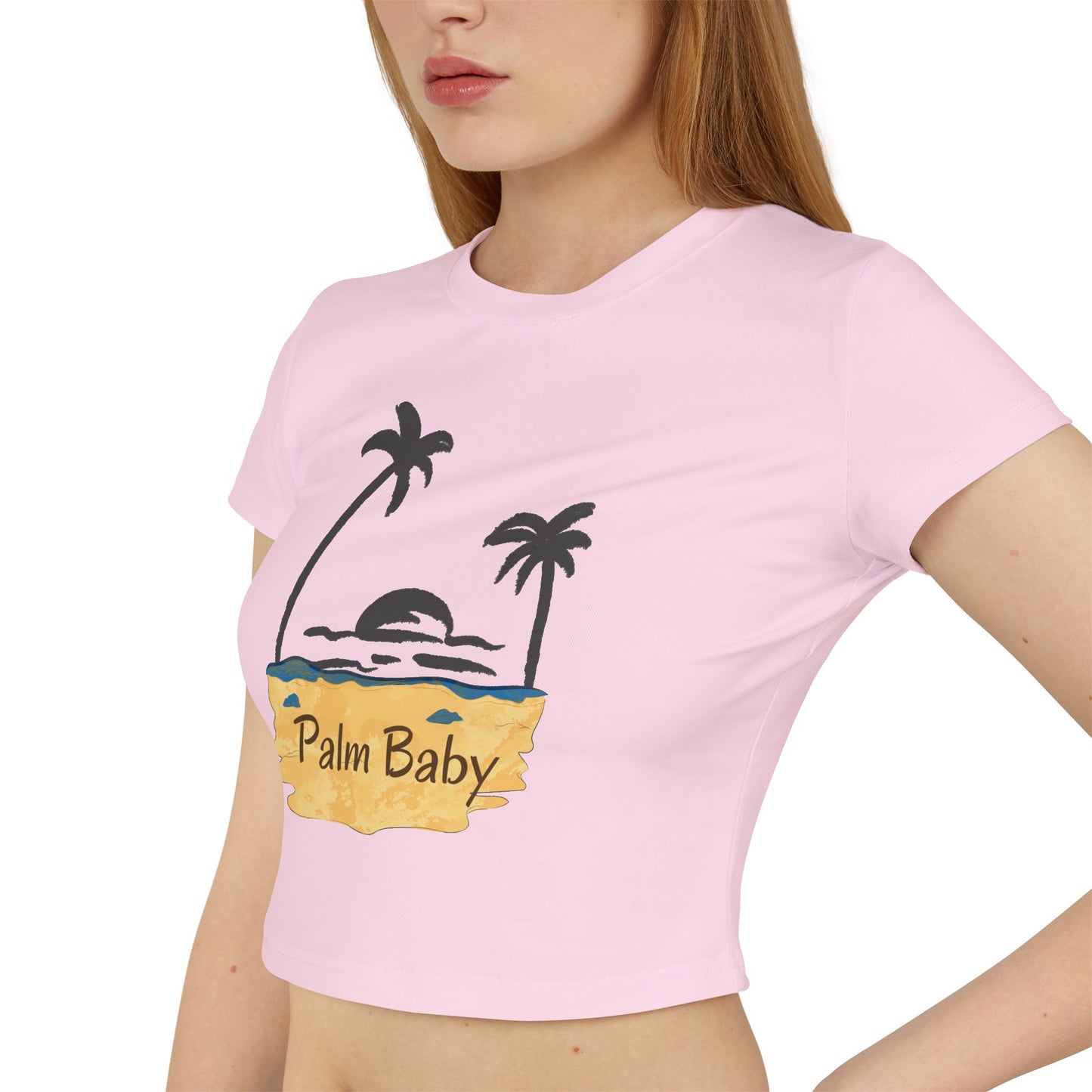 Palm Baby Women's Baby Tee — Tropical Palm Tree Sunset Crop Top