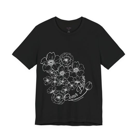 Floral "Coeur Bloom" Tee — Lavender Line Art Flower T-Shirt