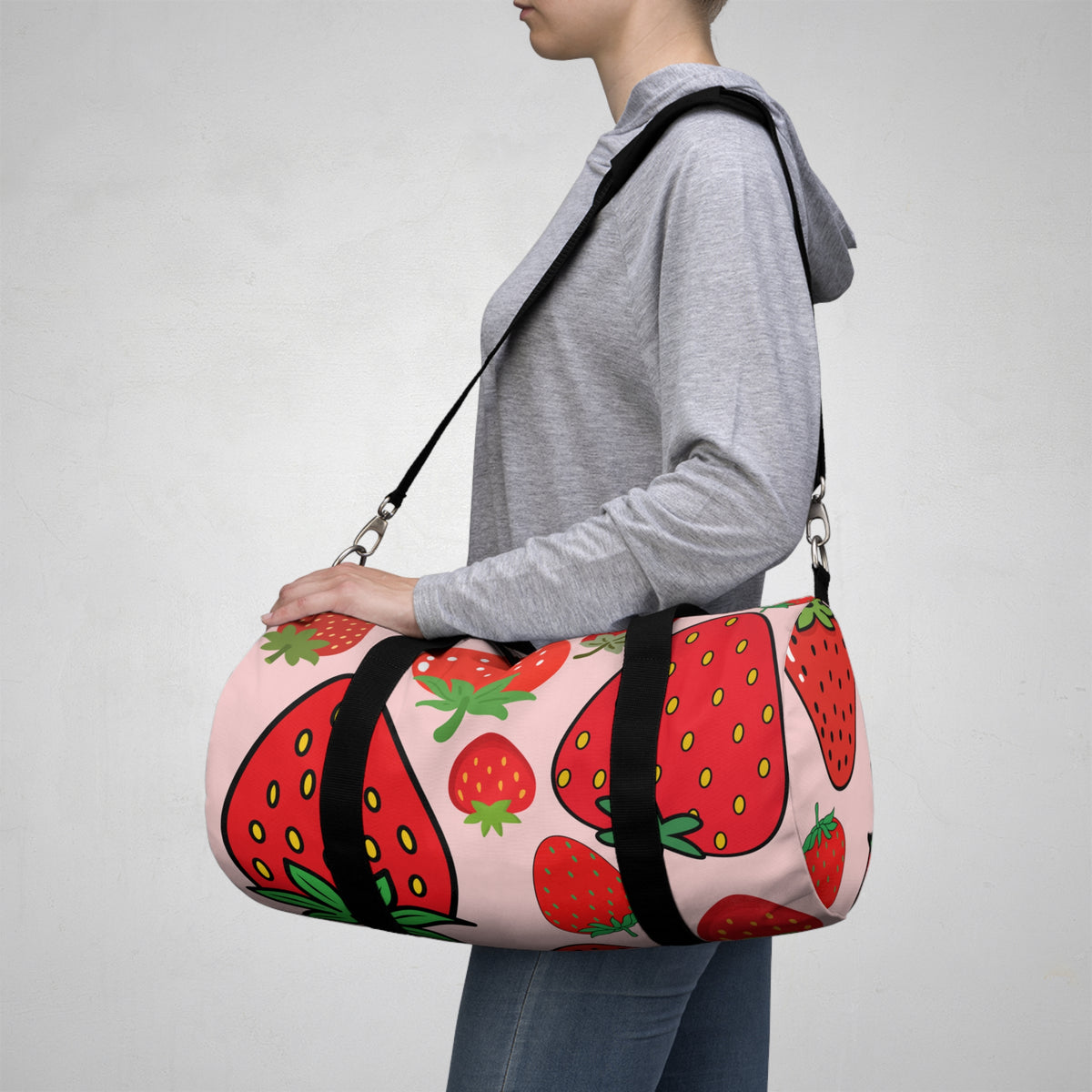 Strawberry Print Duffel Bag — Cute Fruit Travel & Gym Weekender