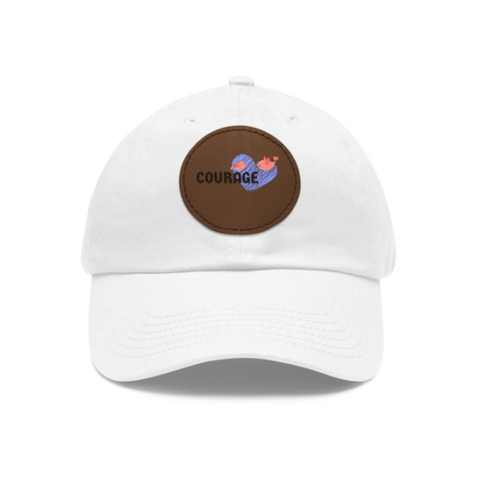 Courage Leather Patch Dad Hat — Inspirational Embroidered Whale Design