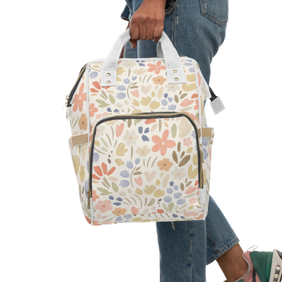 Floral Multifunctional Diaper Backpack — Pastel Garden Baby Bag with Changing Mat