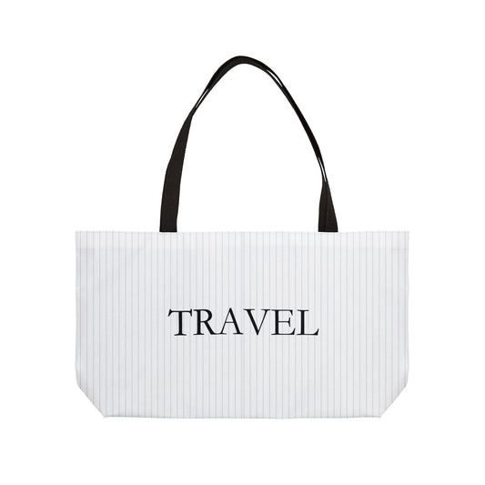 Travel Weekender Tote Bag — Striped Carryall with "TRAVEL" Script