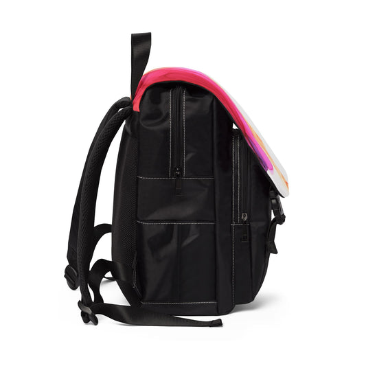 Watercolor Pink & Gold Flap Backpack — Abstract Ink Art Shoulder Backpack