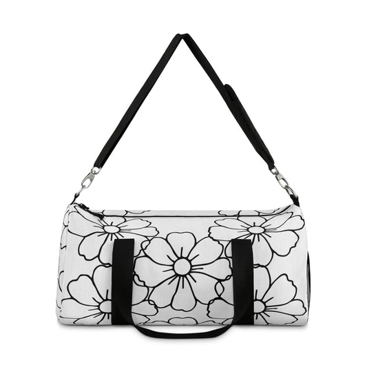 Floral Outline Duffel Bag — Black & White Bloom Travel Gym Bag