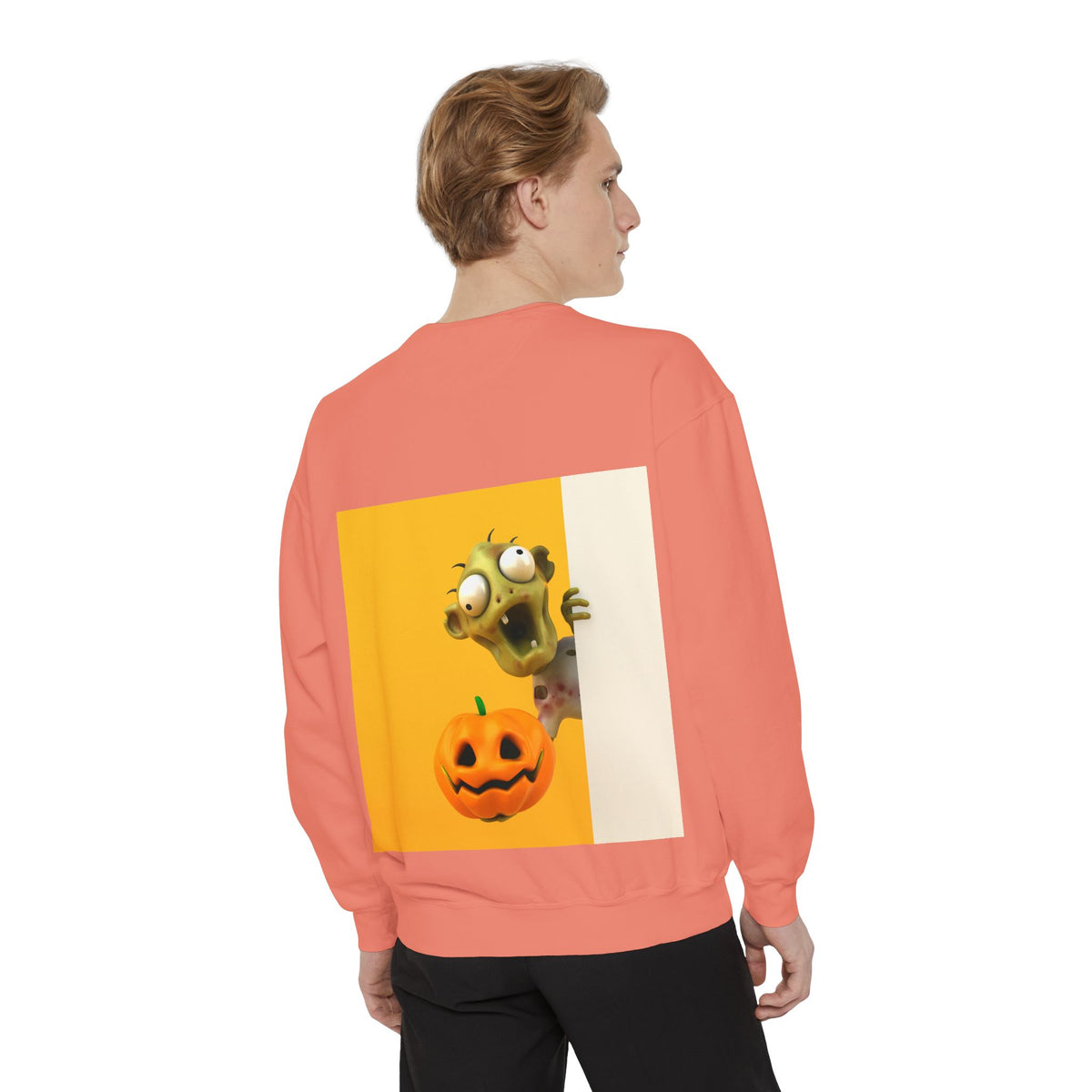 Halloween Pumpkin Sweatshirt — Cute Jack-O'-Lantern & Spooky Zombie Back Print