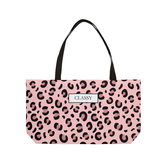 Classy Pink Leopard Weekender Tote Bag — Stylish Animal Print Travel Tote