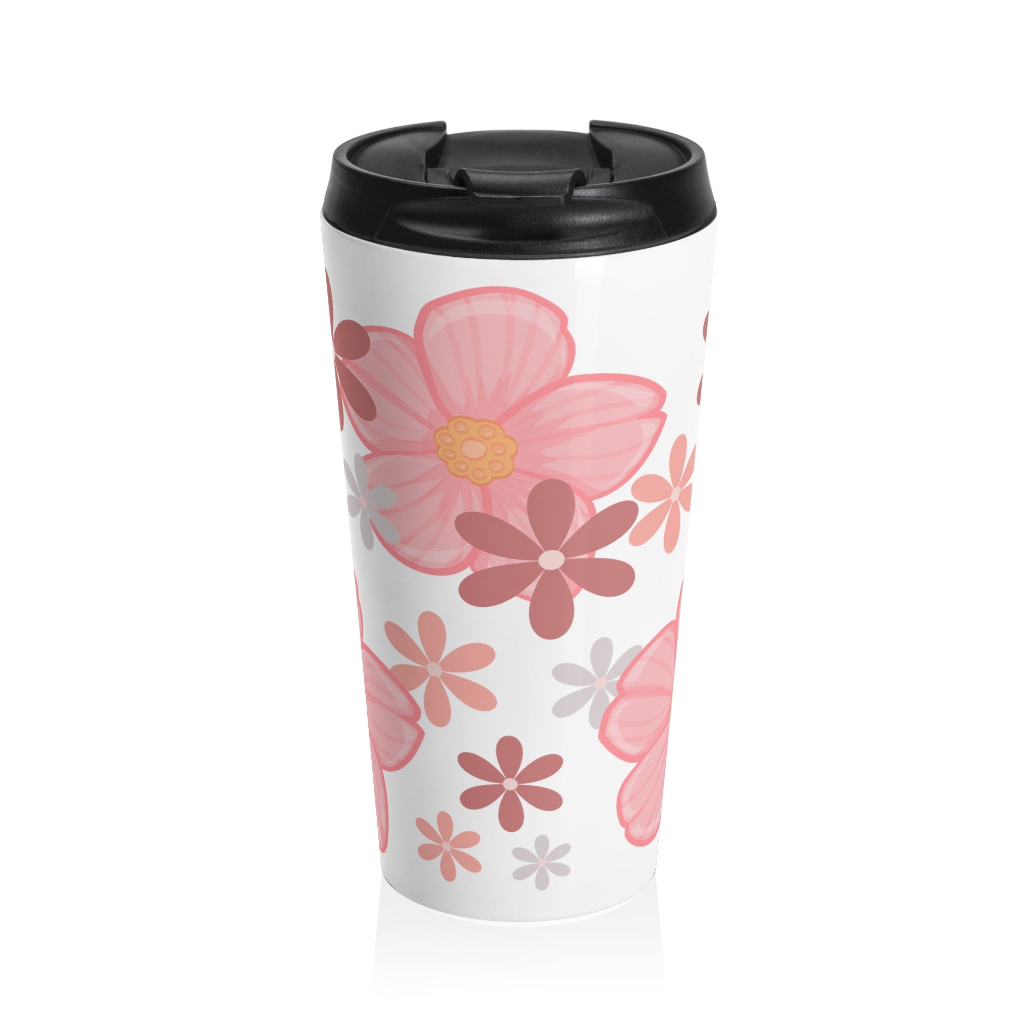 Floral Pink Blossom Stainless Steel Travel Mug — Insulated Floral Travel Tumbler