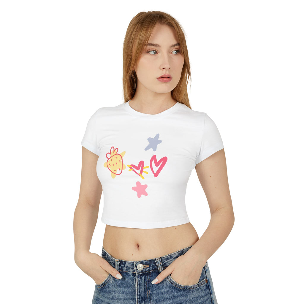 Cute Doodle Hearts & Pineapple Crop Tee — Women's Baby Tee