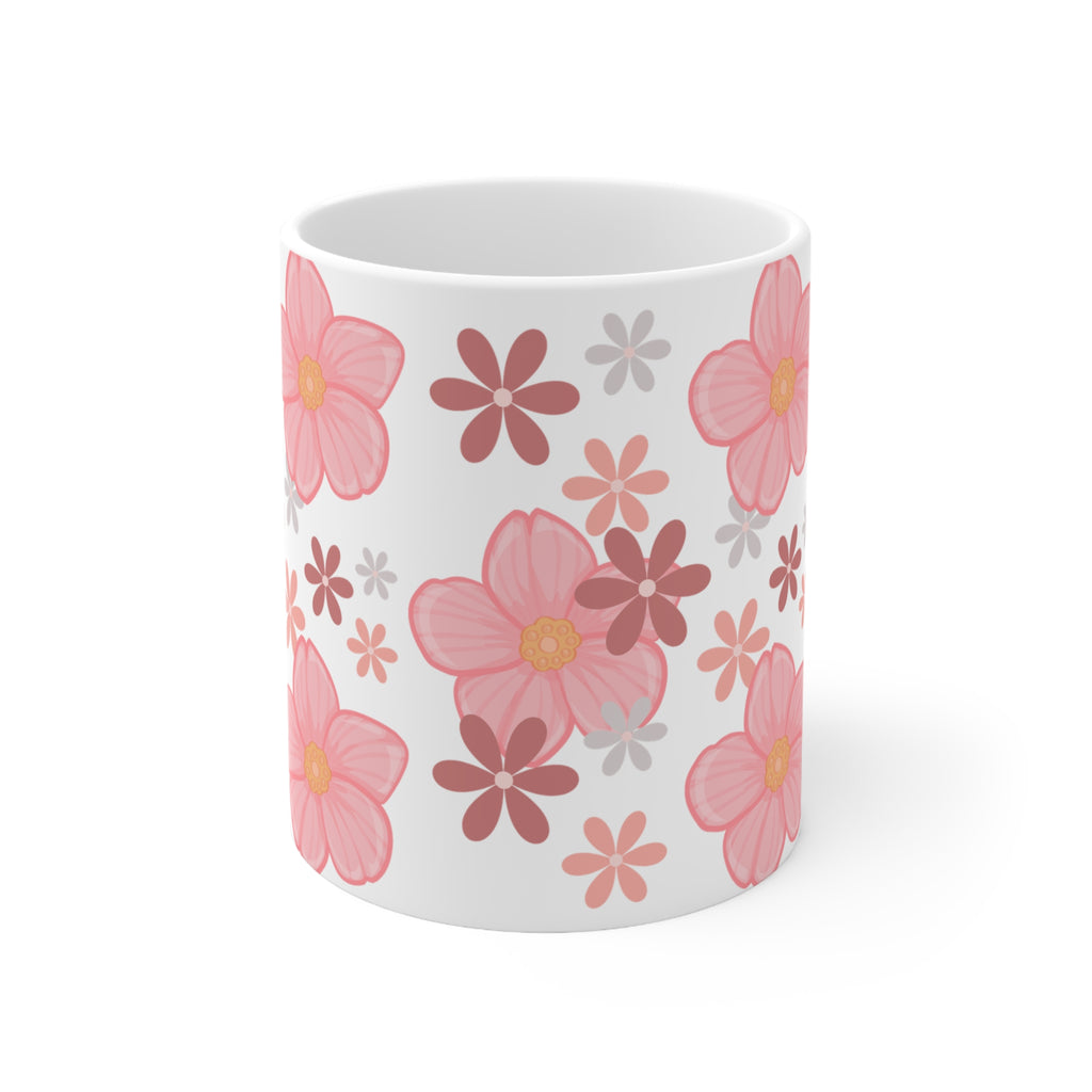 Pink Floral Ceramic Coffee Mug — Cute Flower Pattern, 11oz & 15oz