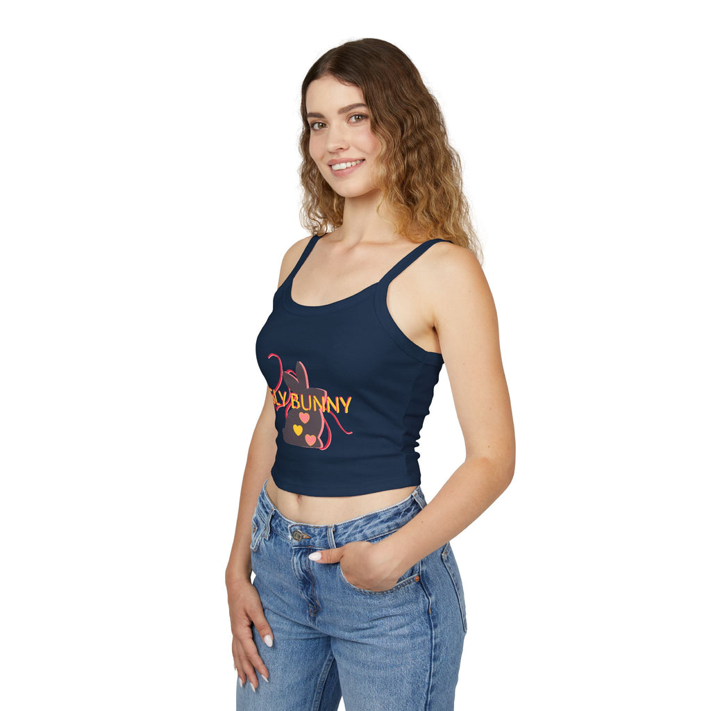 Sly Bunny Crop Tank Top – Cute Heart Bunny Graphic Spaghetti Strap