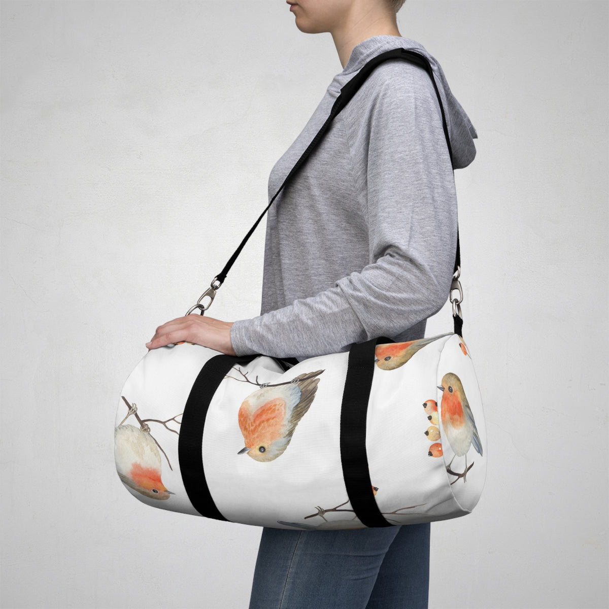 Bird Print Duffel Bag — Watercolor Robin Travel Bag