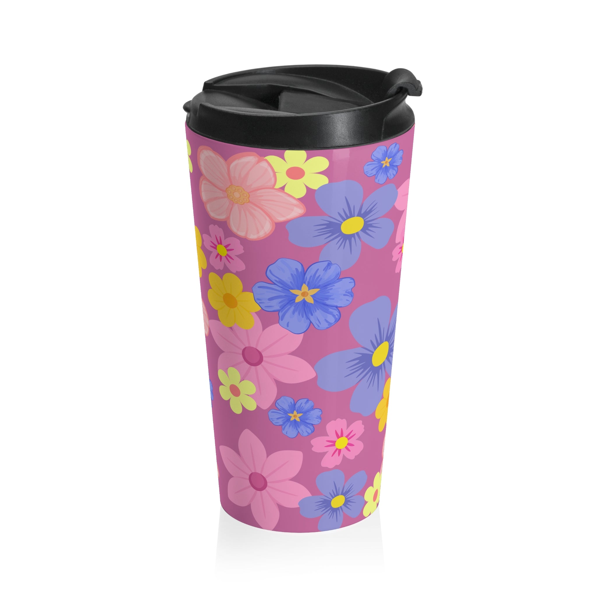 Floral Spring Stainless Steel Travel Mug – Pink, Yellow & Blue Flower Pattern