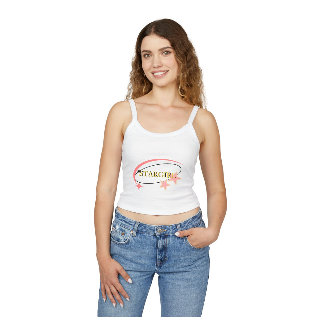 Stargirl Crop Tank Top — Pink Star Swirl Women's Spaghetti Strap