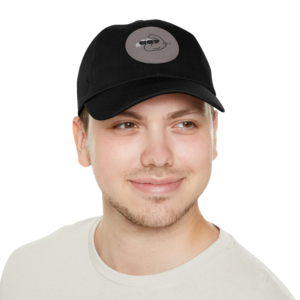 White Dad Hat with Round Leather Patch - Blue Abstract Fish Design