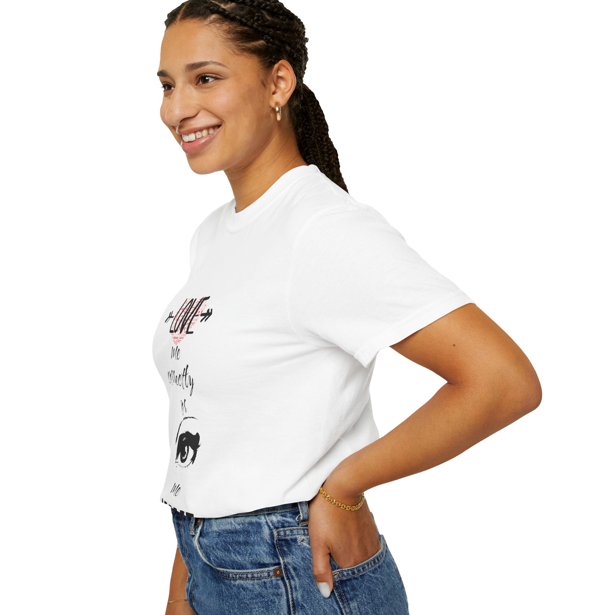 T-Shirt — "Love Me Correctly or Me Leave" Graphic Tee (Eye Illustration)