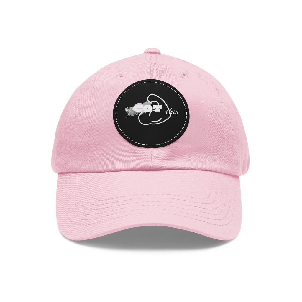 White Dad Hat with Round Leather Patch - Blue Abstract Fish Design