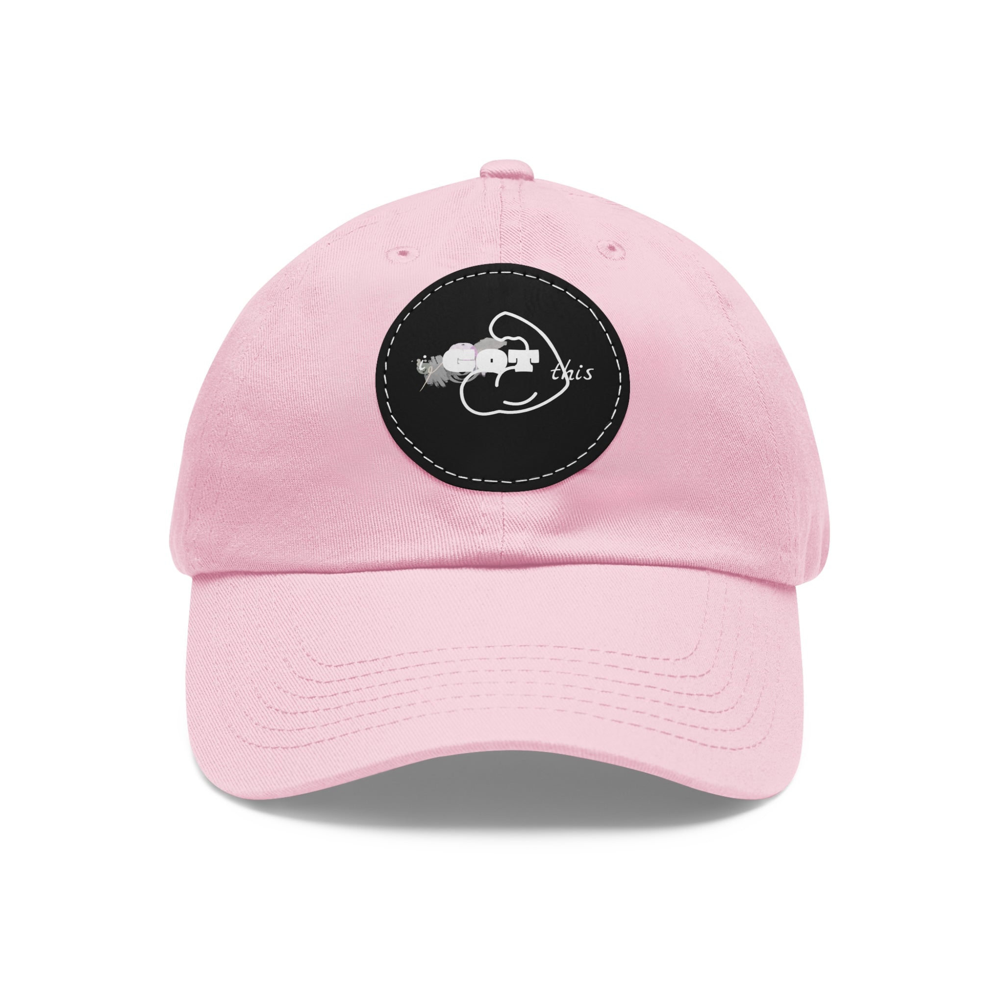 White Dad Hat with Round Leather Patch - Blue Abstract Fish Design
