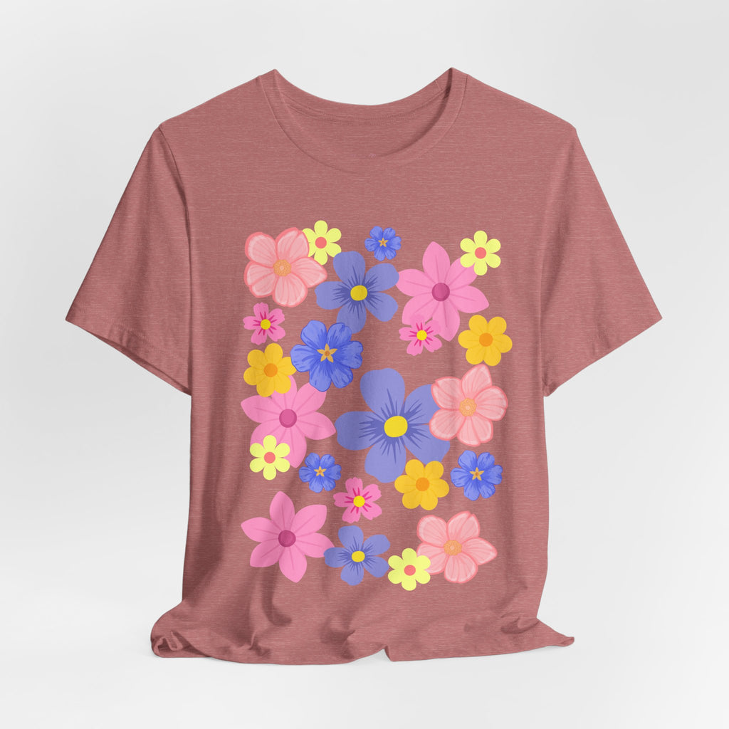 Floral Bouquet Graphic Tee — Pink & Purple Flower Pattern T-Shirt