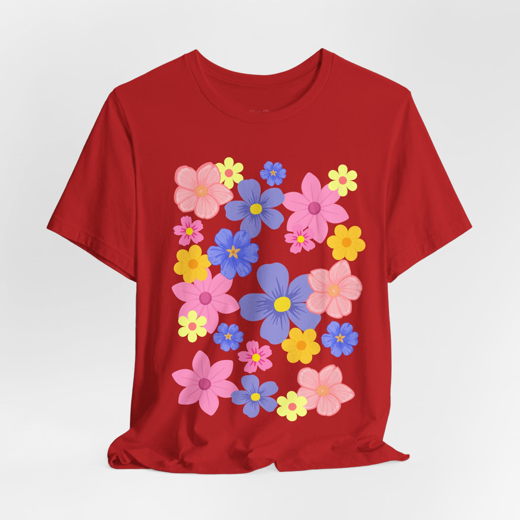 Floral Bouquet Graphic Tee — Pink & Purple Flower Pattern T-Shirt