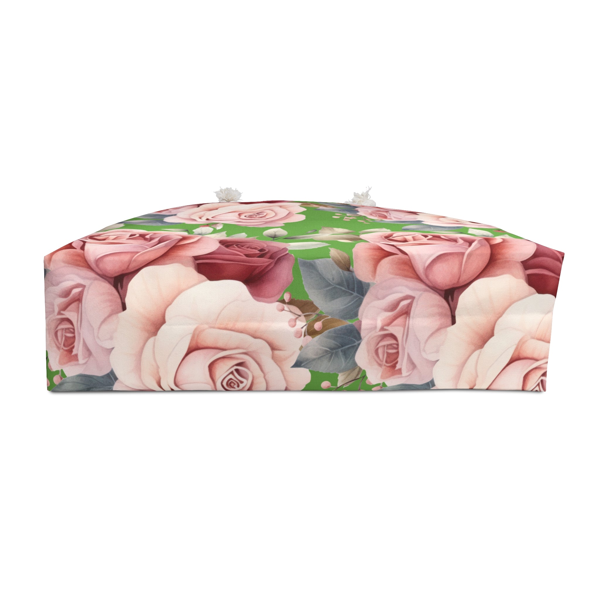 Floral Rose Weekender Bag — Pink Roses on Green Tote for Travel & Beach