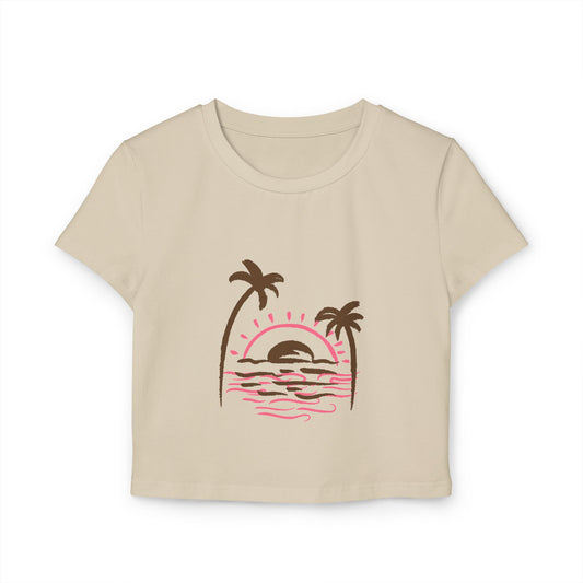 Sunset Palm Crop Tee — Women's Tropical Beach Graphic