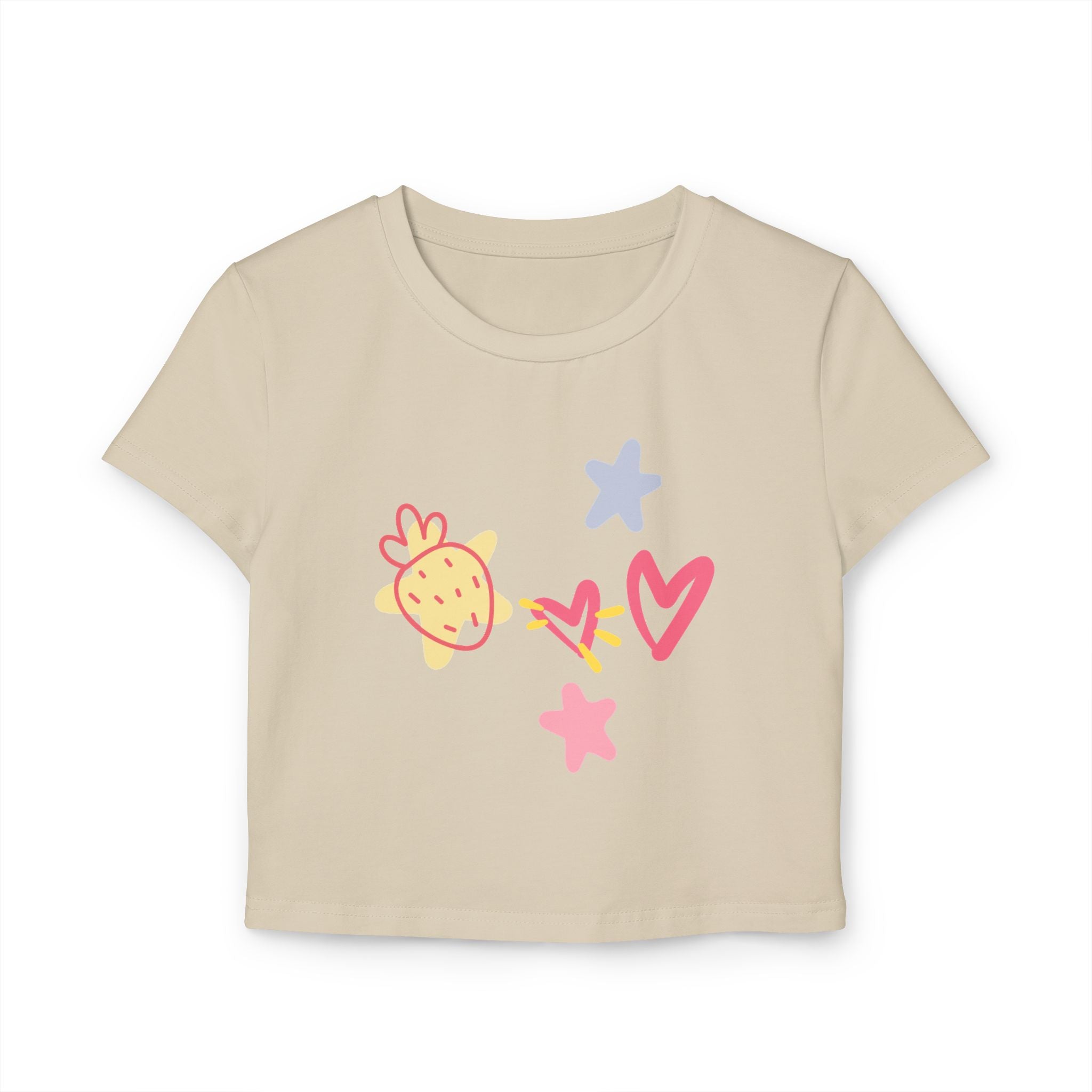 Cute Doodle Hearts & Pineapple Crop Tee — Women's Baby Tee