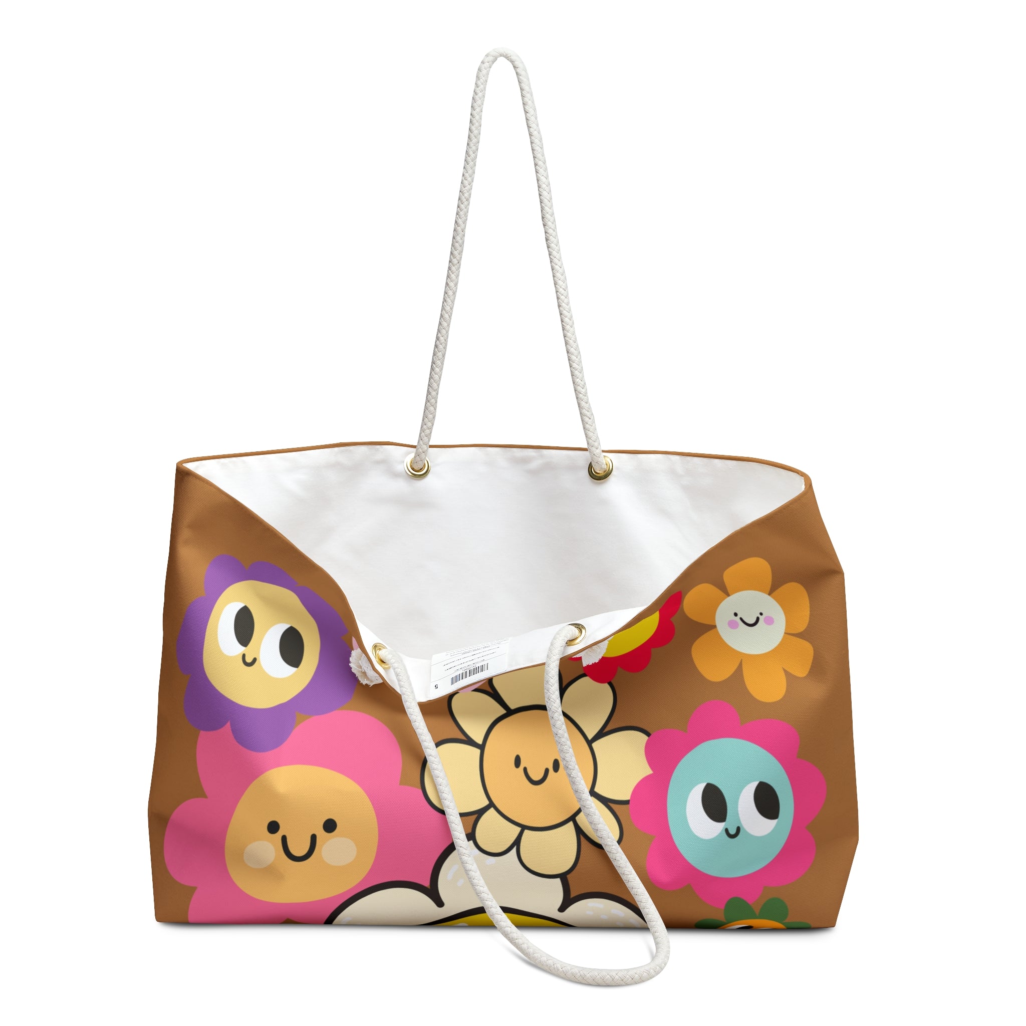 Smiling Flower Weekender Bag — Cute Retro Floral Travel Tote