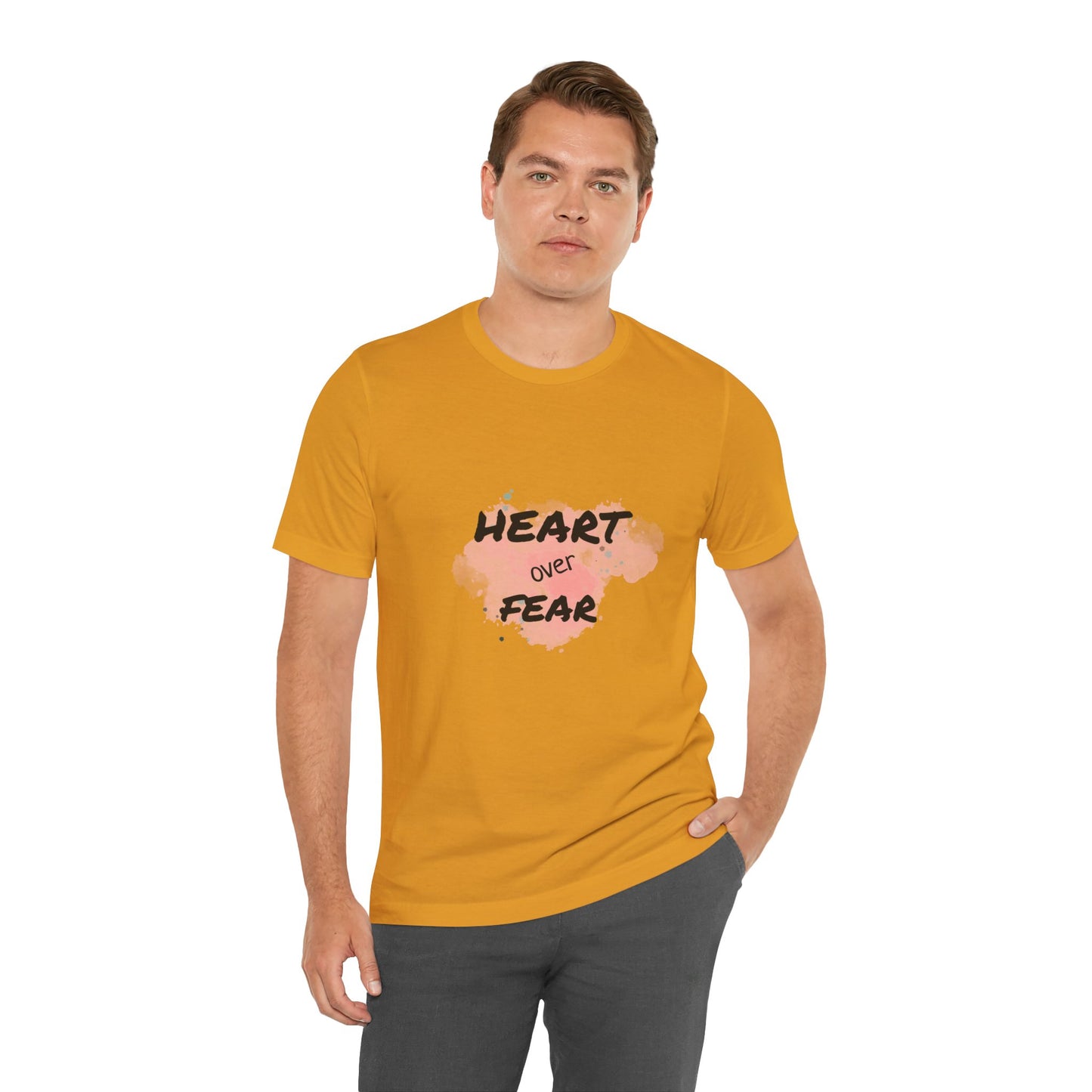 Heart Over Fear T‑Shirt — Inspirational Pink Watercolor Graphic Tee