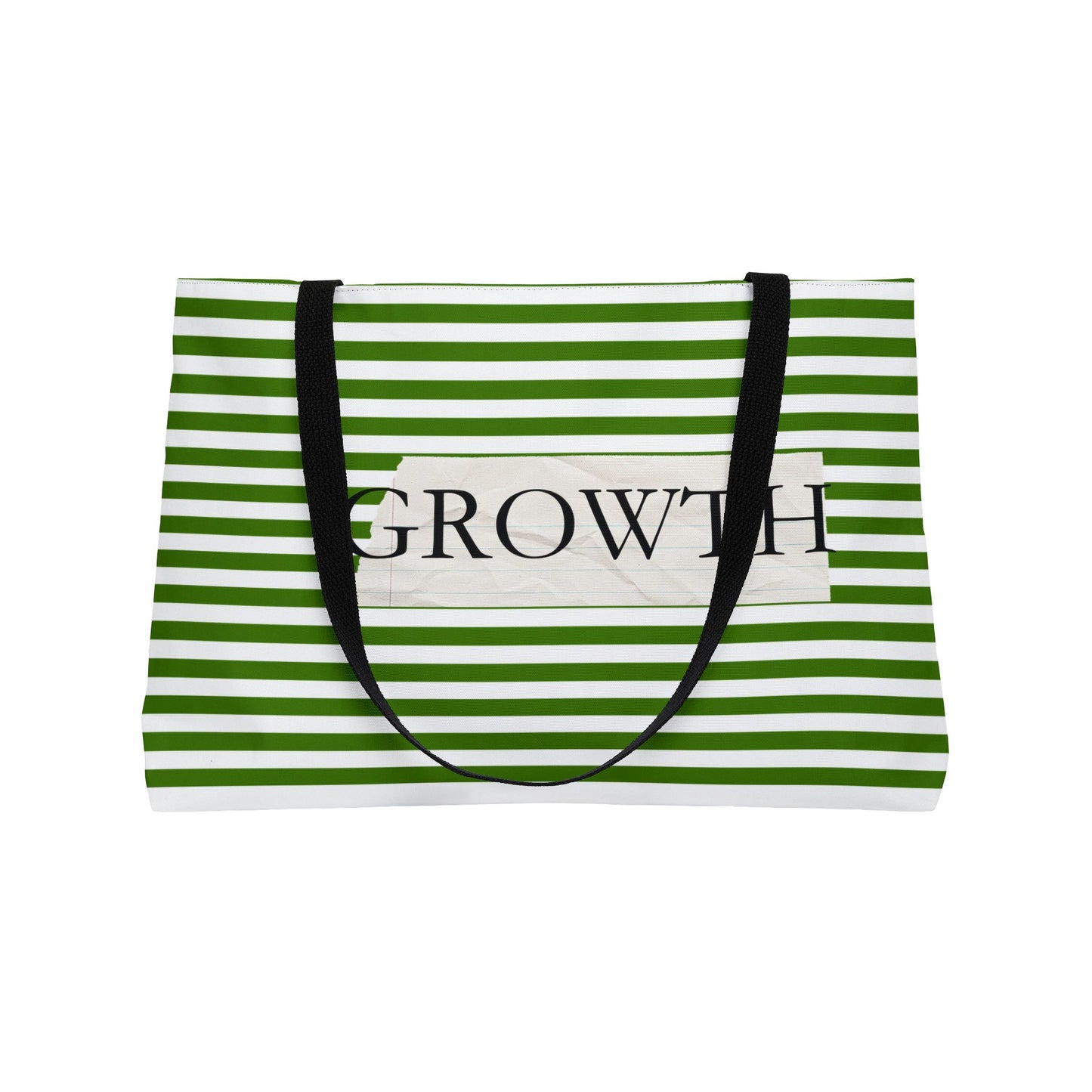 Growth Striped Weekender Tote Bag — Green Stripes Motivational Beach & Travel Bag