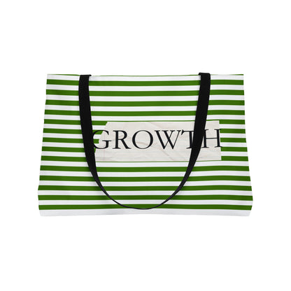 Growth Striped Weekender Tote Bag — Green Stripes Motivational Beach & Travel Bag