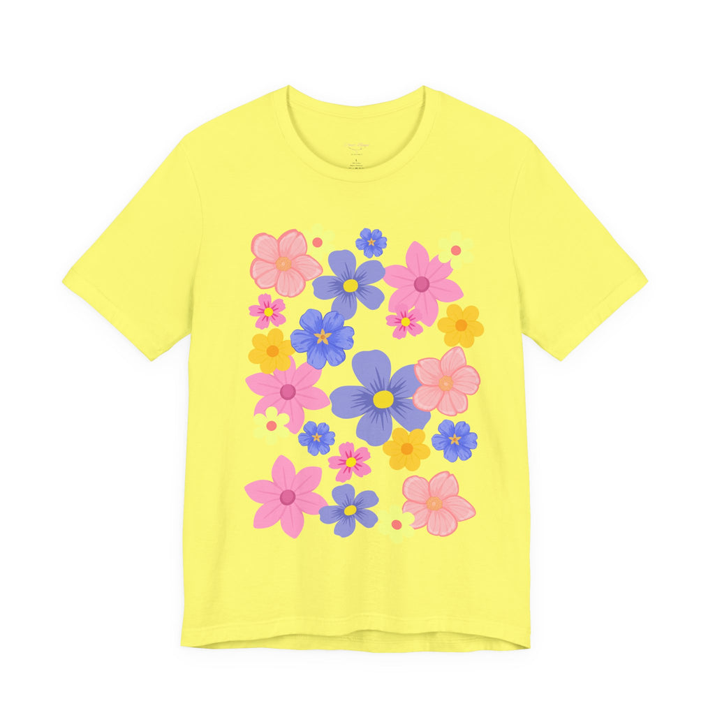 Floral Bouquet Graphic Tee — Pink & Purple Flower Pattern T-Shirt