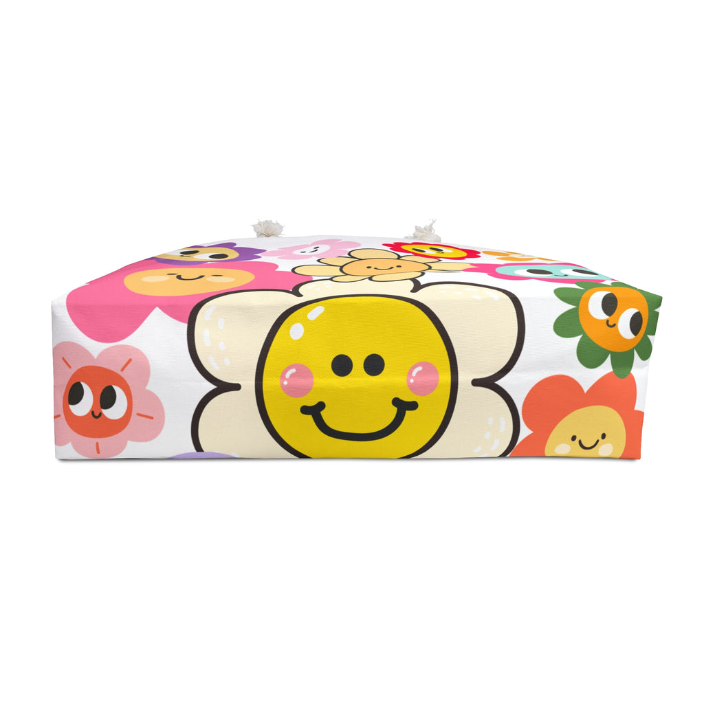 Smiling Flower Weekender Bag — Colorful Cute Floral Travel Tote