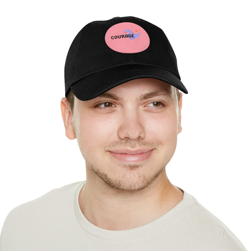 Courage Leather Patch Dad Hat — Inspirational Embroidered Whale Design