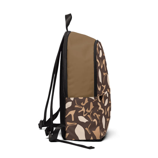 Brown Leaf Camo Backpack — Stylish Neutral Nature Print Bag