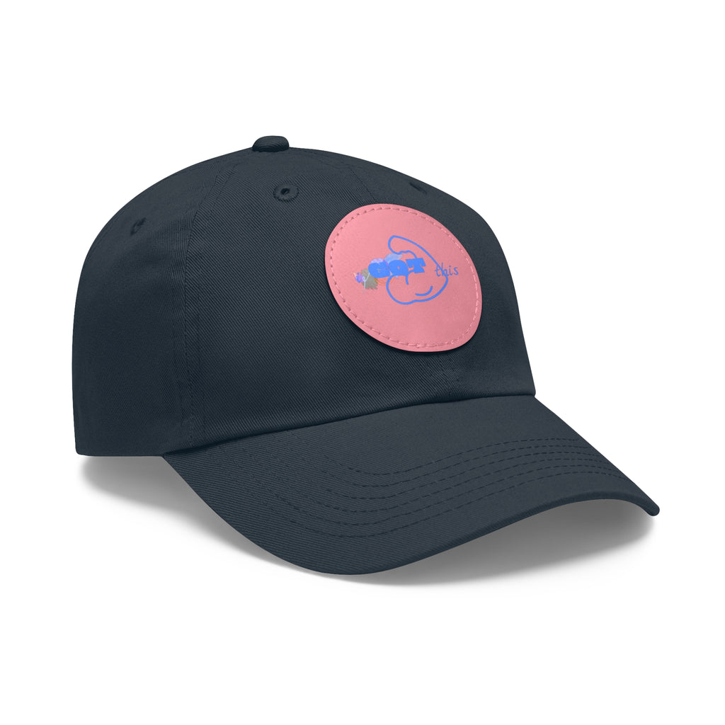 White Dad Hat with Round Leather Patch - Blue Abstract Fish Design