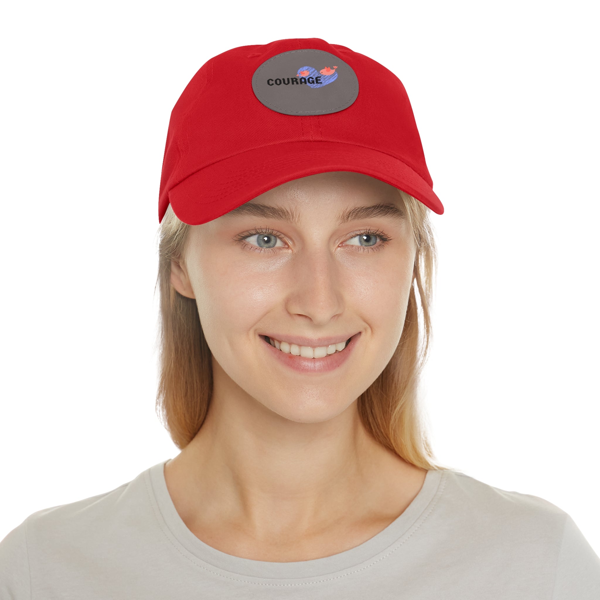 Courage Leather Patch Dad Hat — Inspirational Embroidered Whale Design