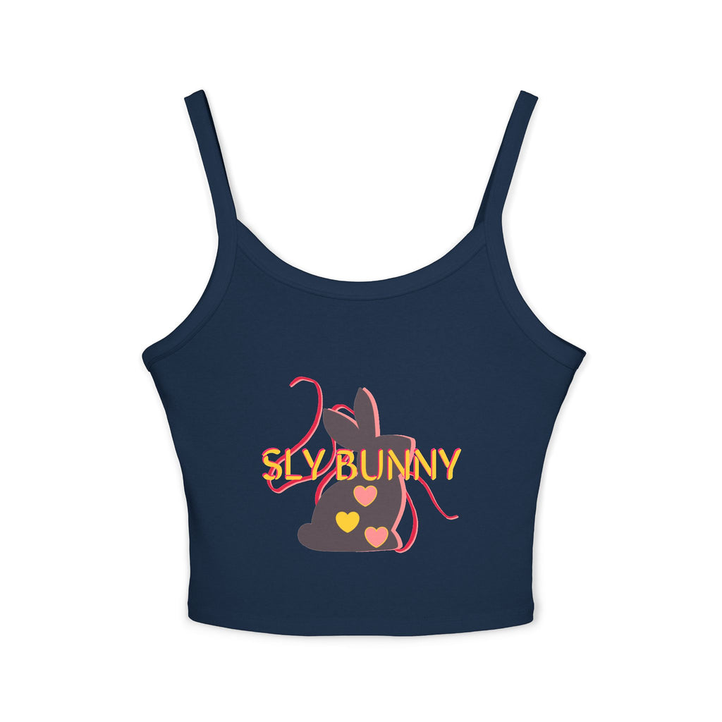 Sly Bunny Crop Tank Top – Cute Heart Bunny Graphic Spaghetti Strap