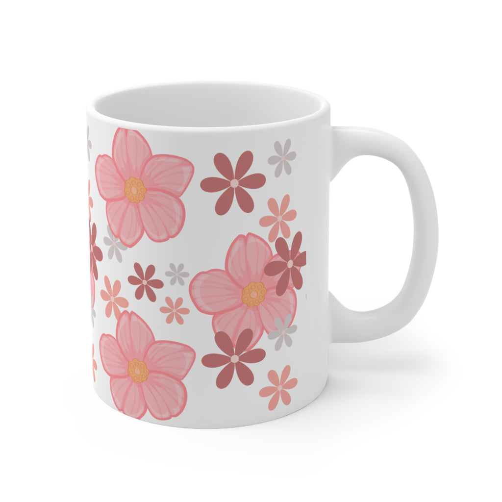 Pink Floral Ceramic Coffee Mug — Cute Flower Pattern, 11oz & 15oz
