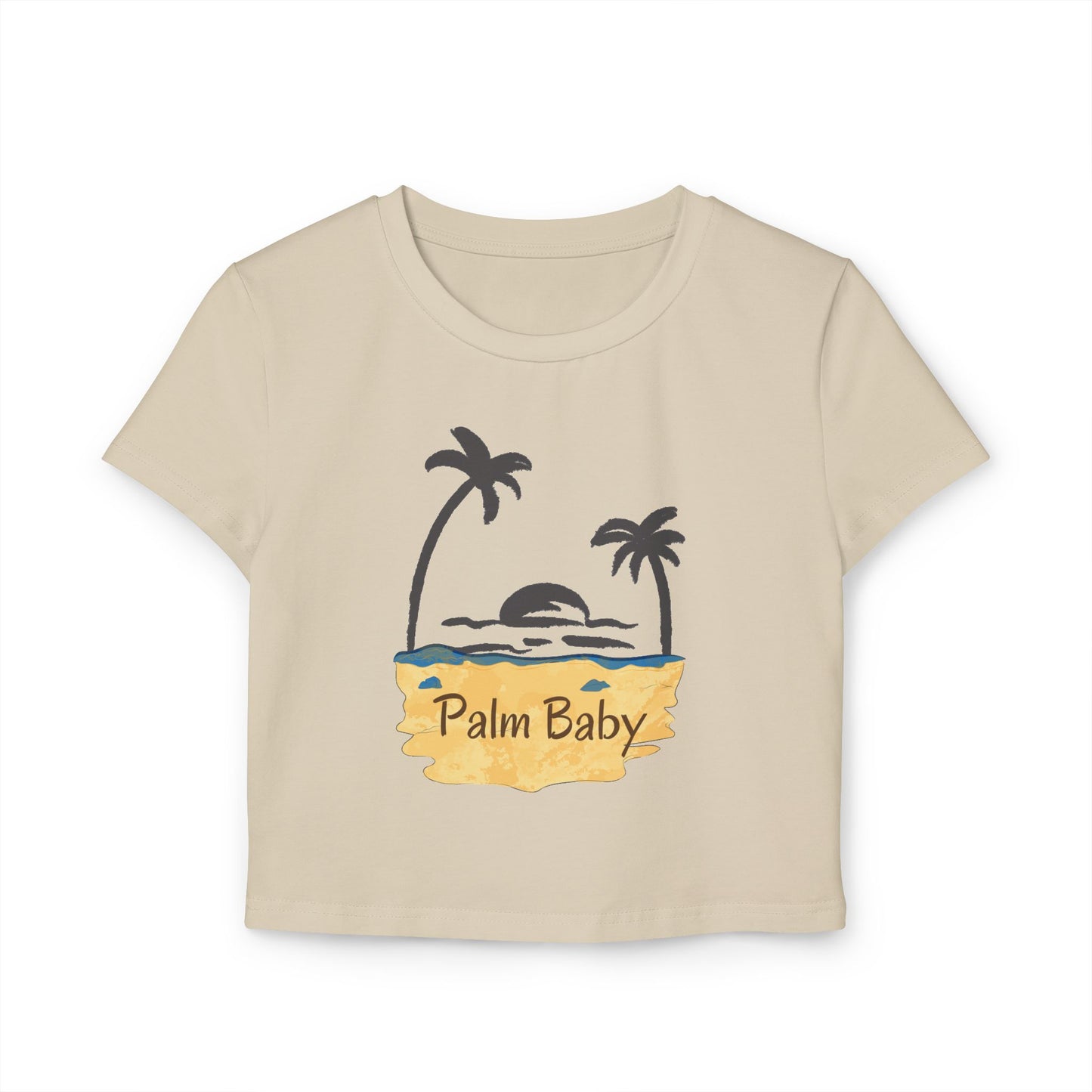 Palm Baby Women's Baby Tee — Tropical Palm Tree Sunset Crop Top