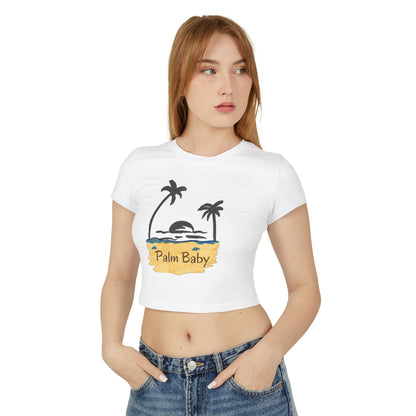 Palm Baby Women's Baby Tee — Tropical Palm Tree Sunset Crop Top