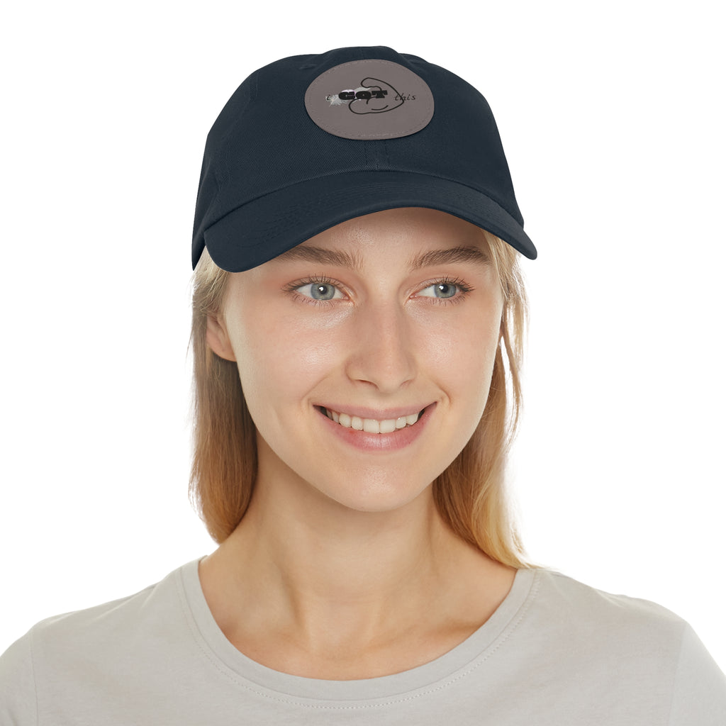 White Dad Hat with Round Leather Patch - Blue Abstract Fish Design