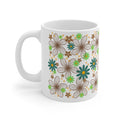 Floral Retro Ceramic Mug — Brown, Teal & Green Flower Pattern (11oz & 15oz)