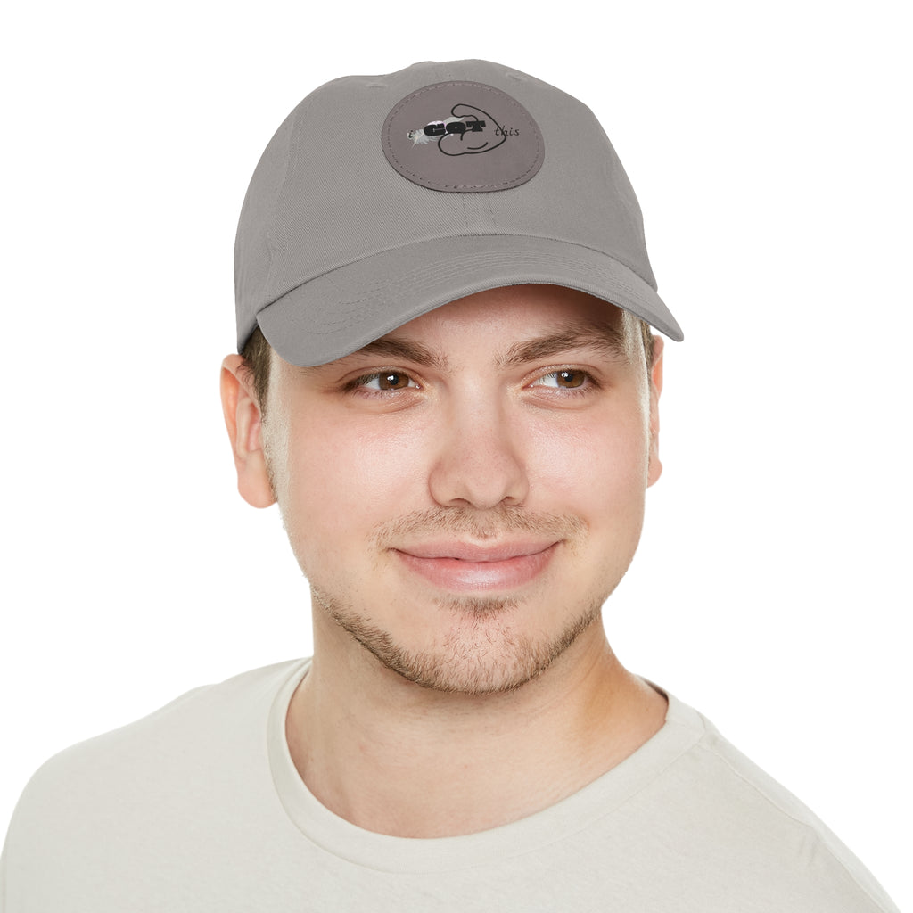 White Dad Hat with Round Leather Patch - Blue Abstract Fish Design
