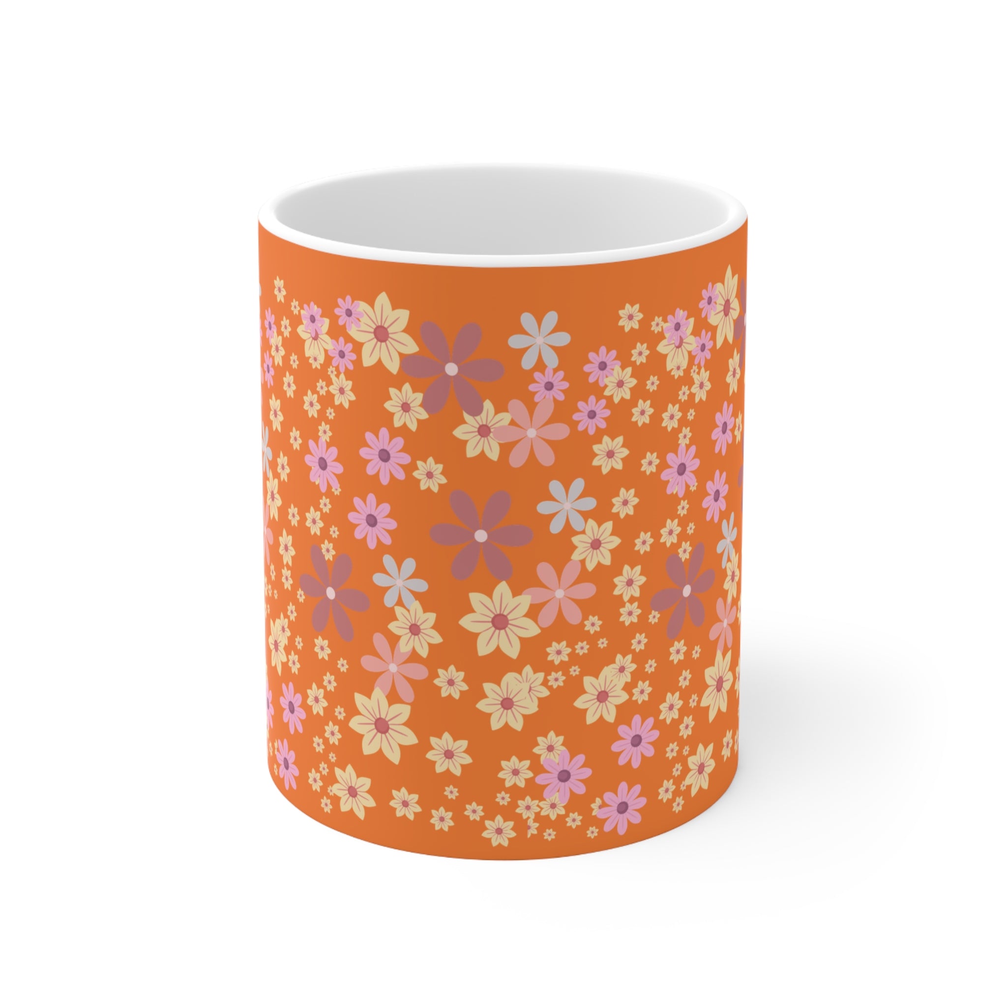 Orange Retro Floral Coffee Mug — 11oz & 15oz Ceramic