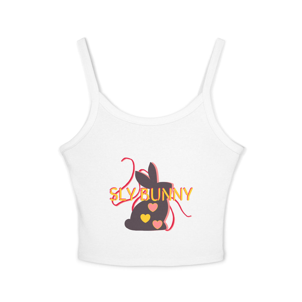 Sly Bunny Crop Tank Top – Cute Heart Bunny Graphic Spaghetti Strap