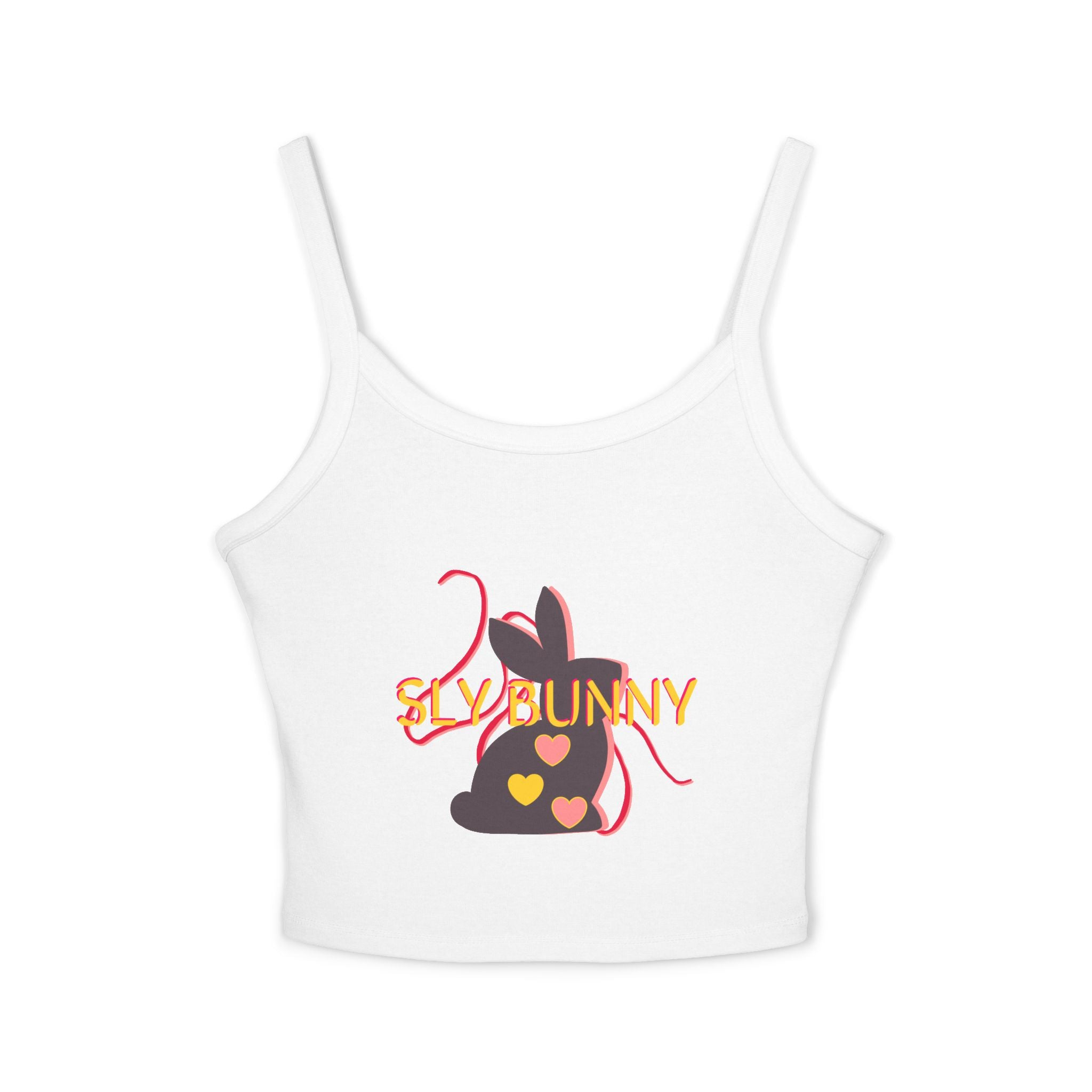 Sly Bunny Crop Tank Top – Cute Heart Bunny Graphic Spaghetti Strap