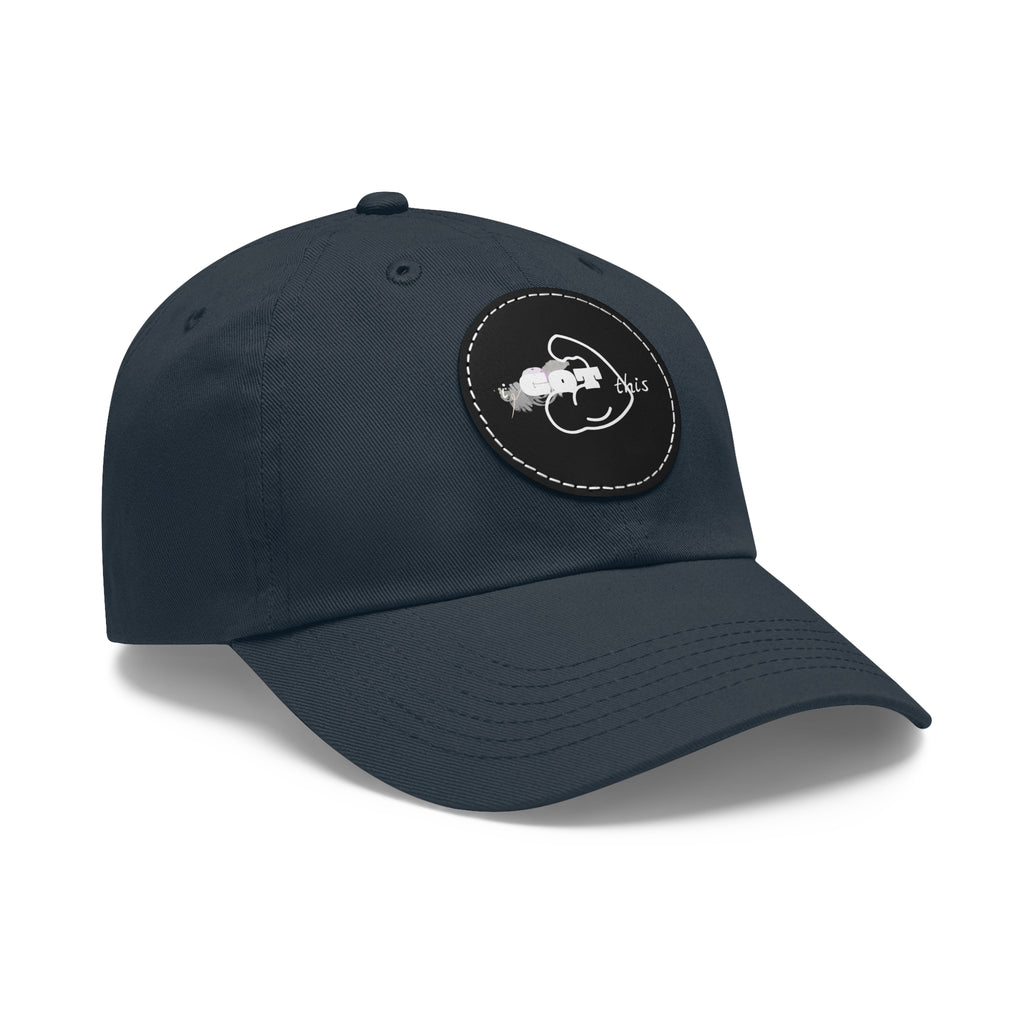 White Dad Hat with Round Leather Patch - Blue Abstract Fish Design