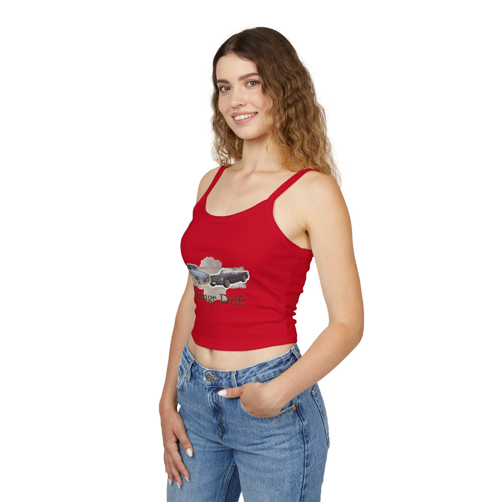 Vintage Drift Tank Top - Retro Classic Car Graphic Spaghetti Strap Crop